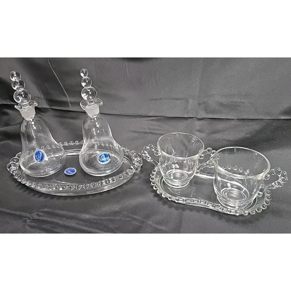 VTG Imperial Glass 8Piece Elegant Shape Cruet Set W/Trays,Creamer‎ & Sugar Cups!
